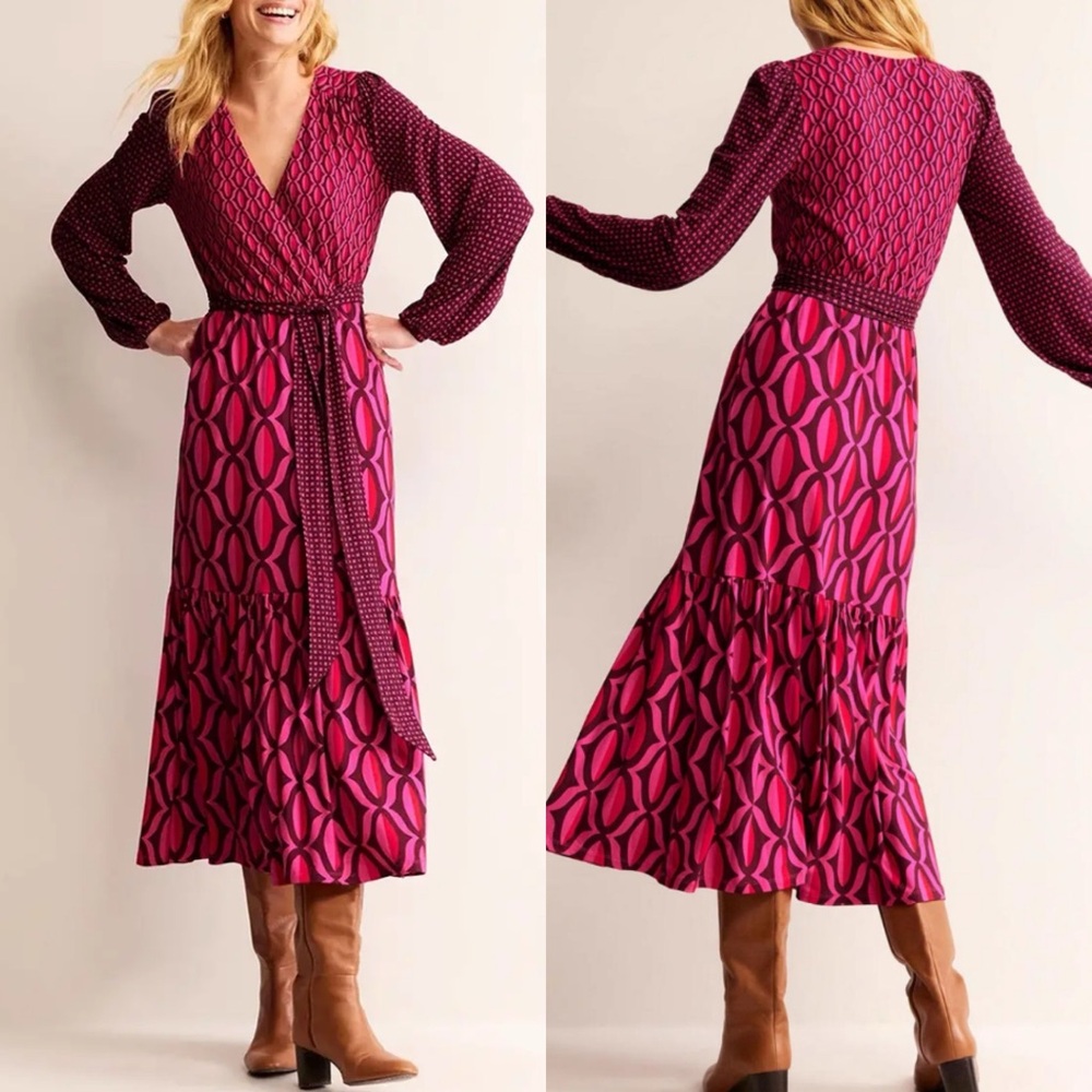 BODEN Jersey Maxi Wrap Dress in Geo Valley